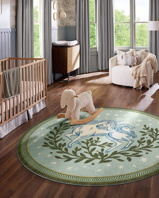 Woodland Wanderer Unicorn Green Rug