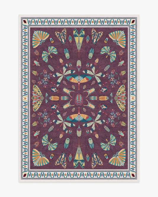 Flutterby Burgundy Rug by Iris Apfel
