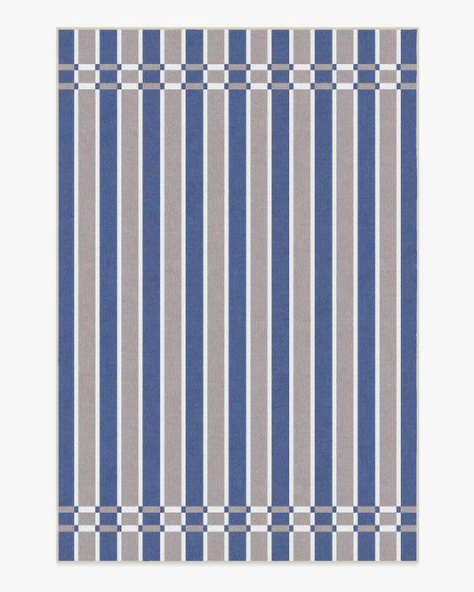 Helen Varsity Stripe Taupe & Blue Rug by Humberto Leon