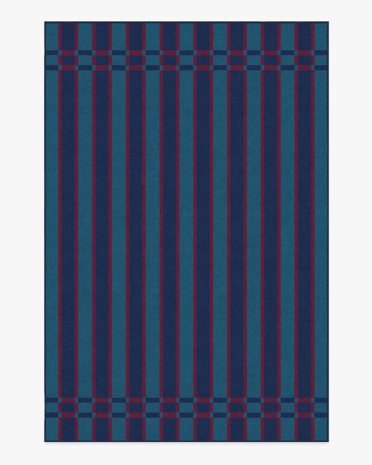 Helen Varsity Stripe Teal & Navy Rug by Humberto Leon