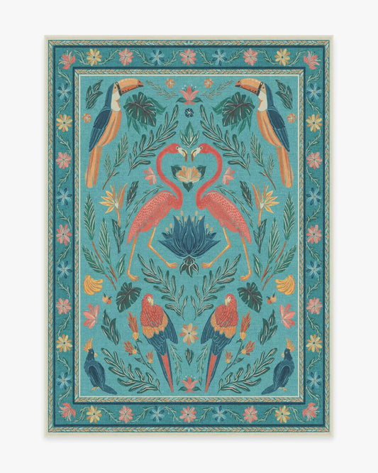 Birds Of A Feather Aqua Rug by Iris Apfel