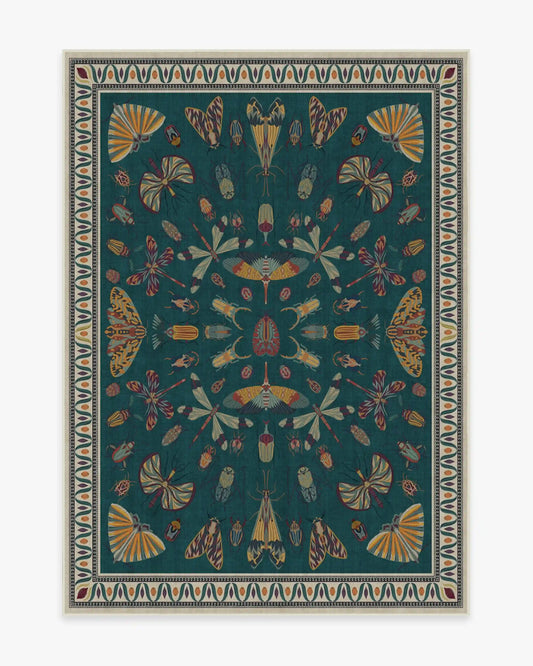 Flutterby Teal Rug by Iris Apfel