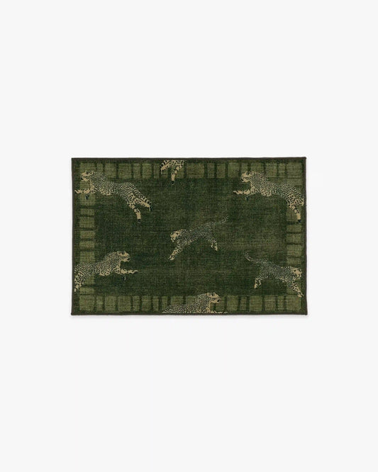 Leaping Cheetah Olive Green Rug by Scalamandré