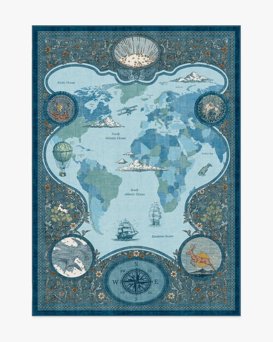 Little Explorer Blue & Grey Rug