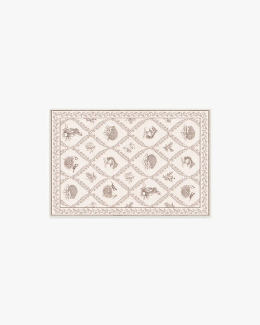 Squirrel & Hedgehog Fawn Rug by Sanderson