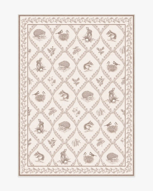 Squirrel & Hedgehog Fawn Rug by Sanderson