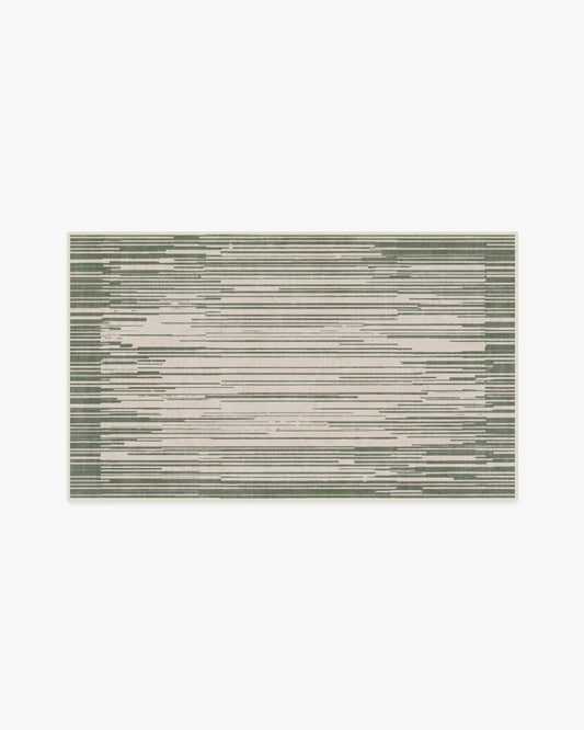 Striated Border Olive Green Rug