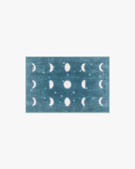 To The Moon And Back Soft Teal Rug by Humberto Leon