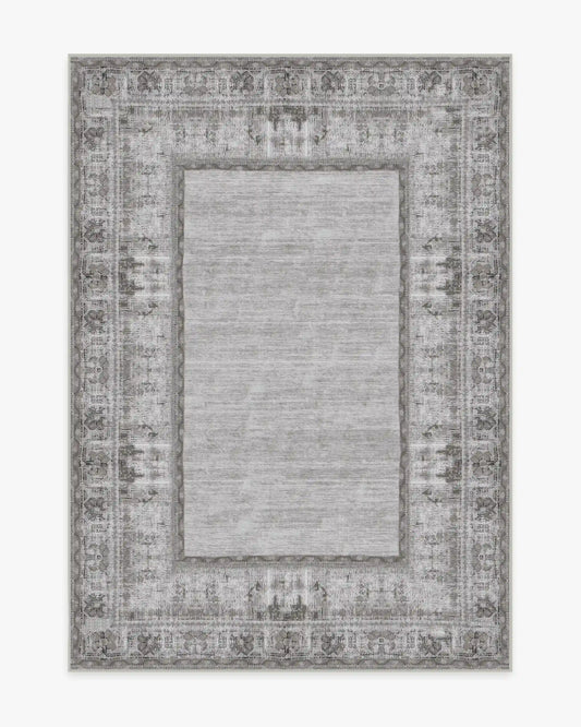 Vintage Daisy Bordered Grey Rug