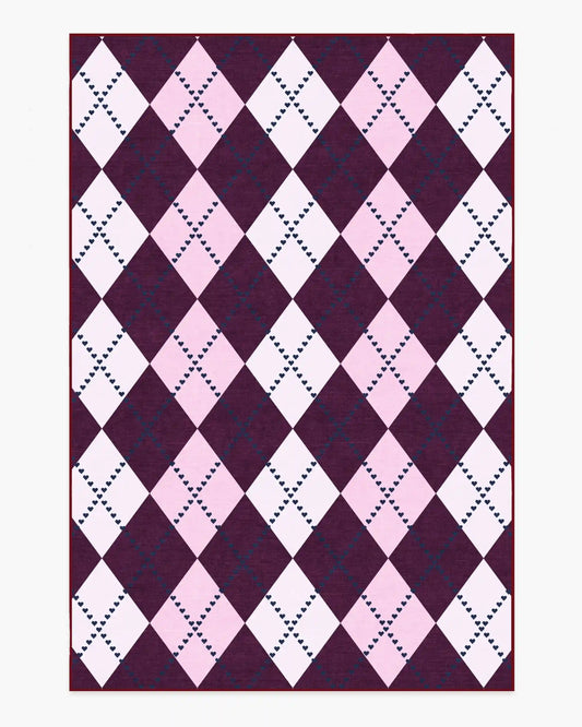 143 Argyle Burgundy & Pink Rug by Humberto Leon