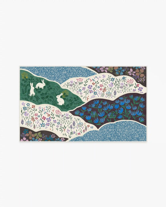 Flower FIelds Teal Multicolor Rug