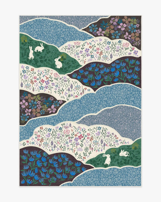Flower FIelds Teal Multicolor Rug