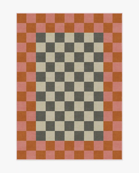 Checker Border Pink & Orange Rug by Jonathan Adler