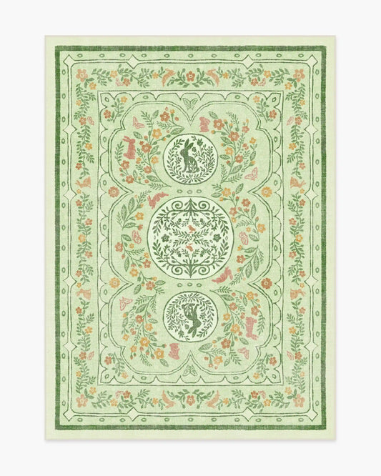 Twin Bunny Border Green Rug