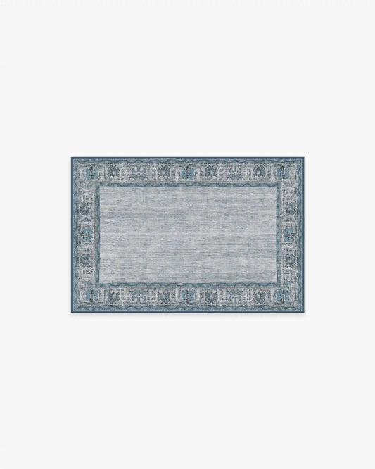 Vintage Daisy Bordered Blue Rug