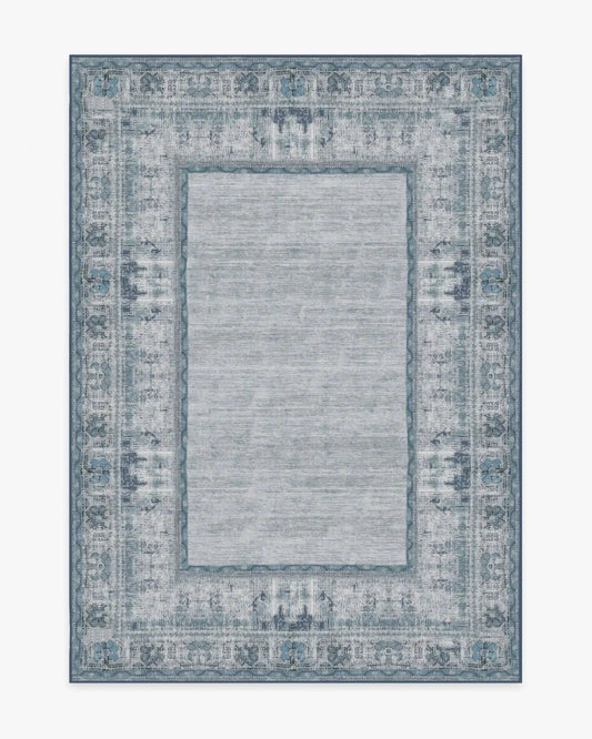 Vintage Daisy Bordered Blue Rug
