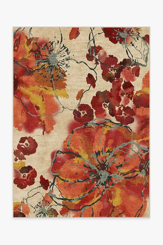 Watercolor Floral Coral Rug
