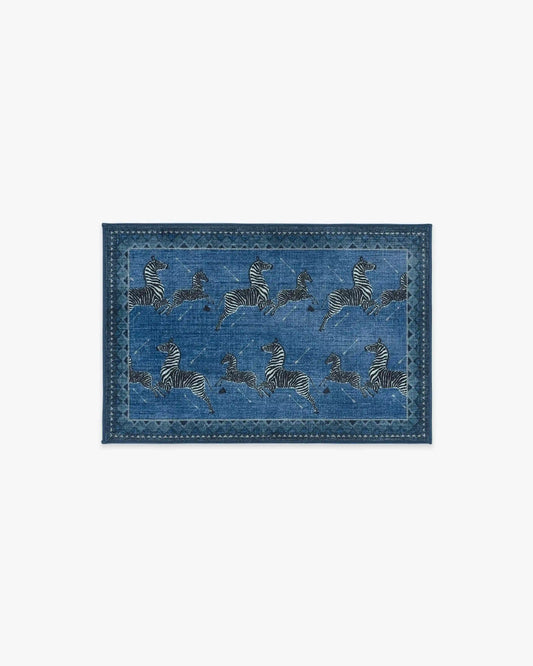 Zebras Blue Rug by Scalamandré
